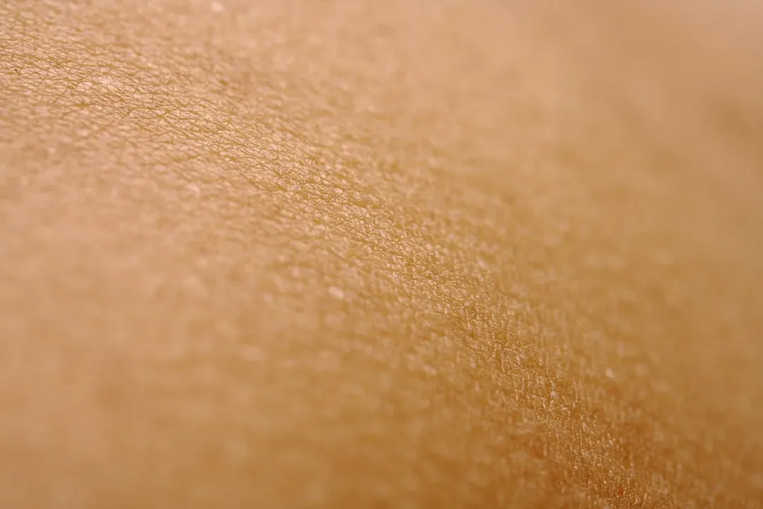 Macro close-up of water droplets and sweat on skin texture, illustrating sauna detox claims and body's natural perspiration p